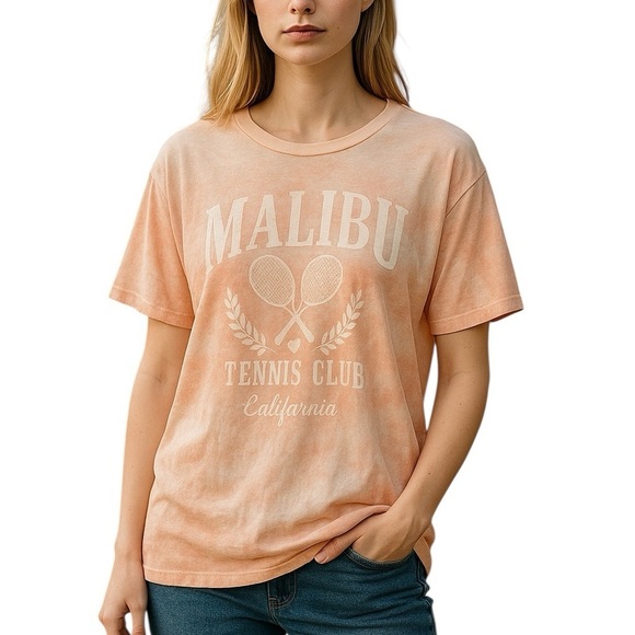 American Eagle Outfitters Tops - American Eagle Outfitters Malibu Tennis Club Pink & White Graphic Tee NWT S M